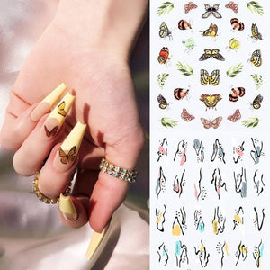 Abstract Lady Face Water Decals Fruit Flower Summer Leopard Alphabet Leaves Nail Stickers Water Black Leaf Sliders Marble Nail Art Stickers Water Transfer Nail Decals Full Wraps Gradient Acrylic Nail Kits for Women Manicure Decoration