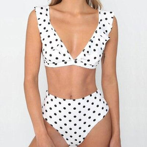 Vintage Black White Bikini High Waist Swimwear Push Up Bikini Swimsuit For Women Underwire Bikini Top Ruffle Padded Two Piece Bathing Suits Teen Girls Women Push Up Swimsuit Ruffle Dot Swimsuit Bikini Summer Beach Wear