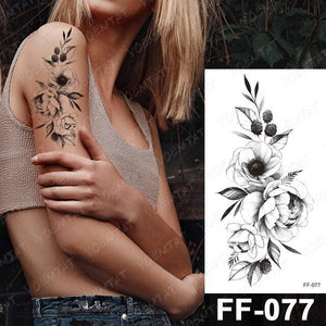 Waterproof Temporary Black Tattoo Sticker Peony Flower Snake Sketch Luxury Big Tattoo For Womens