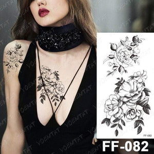 Waterproof Temporary Black Tattoo Sticker Peony Flower Snake Sketch Luxury Big Tattoo For Womens