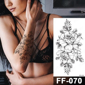 Waterproof Temporary Black Tattoo Sticker Peony Flower Snake Sketch Luxury Big Tattoo For Womens