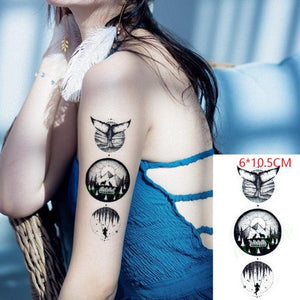 Elegant Black Waterproof Temporary Tattoo Stickers Moon Hill Modern Body Art Stickers Hand Foot High Quality For Womens