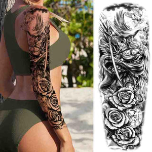 Realistic Full Arm Temporary Tattoos Sleeve Fake Tatoos Warrior Lion Tiger Flower Waterproof Tattoo Stickers For Womens Mens