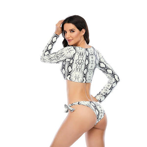 Surfing Swimsuit For Women Bikini Long Sleeve Swimwear Tiger Print Push Up Summer Bath Suit Two Piece Surfing Rash Guard Bikini Long Sleeve Swimsuit Set