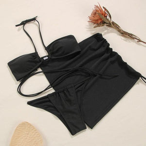 3-Piece Bikinis Suit Halter Polka Dot Swimwear Women Beachwear Women's 3 Piece Bikini Set Swimsuit Cover Ups Sheer Sarongs Beach Wrap Skirt Bathing Suit Swimsuit Female Holiday Beach Skirt Bikini Set