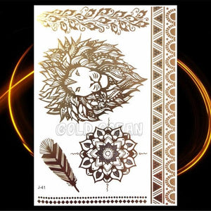 1PC Gold Chain Bracelet Tattoo Sticker Summer Style Fake Jewelry Temporary Tattoo Waterproof Gold Sliver Glitter Body Face Tattoo For Womens