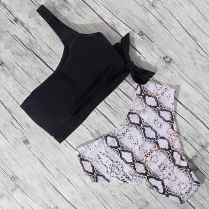Women Leopard Print Swimsuit Women's Bikini One Shoulder Top High Waist Bottom Two Piece Swimsuits Women Push Up Bikini Set One Shoulder Beachwear Summer Leopard Bathing Suit High Waist Swimwear For Women