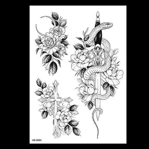 49 Sheets Waterproof Temporary Black Sketches Flowers Tattoo Stickers Flower Rose Tattoos For Women Adults