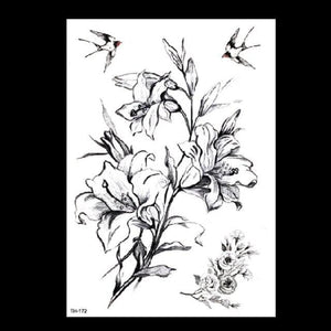 49 Sheets Waterproof Temporary Black Sketches Flowers Tattoo Stickers Flower Rose Tattoos For Women Adults