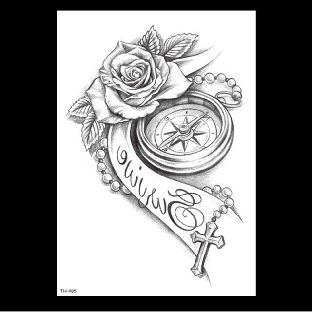 49 Sheets Waterproof Temporary Black Sketches Flowers Tattoo Stickers Flower Rose Tattoos For Women Adults