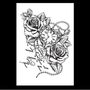 49 Sheets Waterproof Temporary Black Sketches Flowers Tattoo Stickers Flower Rose Tattoos For Women Adults