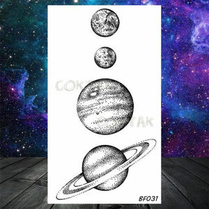 Realistic Small Planets Temporary Tattoos Arm Waterpoof Black Sticker Space Planets For Girls And Boys