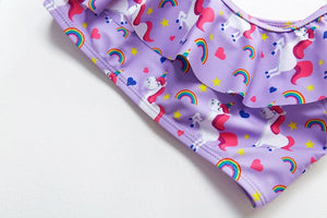 3-16Y Cartoon Two-piece Girls Swimwear Ruffle Swimsuit Bikini Set One Shoulder Beachwear Princess Two Piece Bathing Suit Children Swimwear Girls Swimsuit Bikini Set