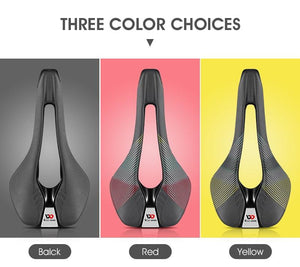 Ultra Light Comfortable Bicycle Saddle Mountain Road Bike Seat Soft Leather Hollow Breathable Cushion Seat Ergonomics Design Breathable Suspension Gel Bike Saddle Cushion For Mountain Bike Road Bike