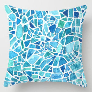 Modern Simple Blue Geometric Pillow Cover Home Sofa Decorative Blue Sea Texture Cotton Linen Cushion Home Decorative Pillow Case 45x45cm
