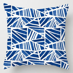 Modern Simple Blue Geometric Pillow Cover Home Sofa Decorative Blue Sea Texture Cotton Linen Cushion Home Decorative Pillow Case 45x45cm