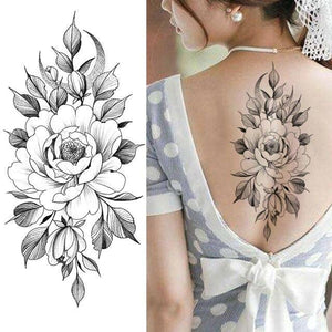 Realistic Sketches Black Flowers Temporary Waterproof Flower Tattoos Modern Body Arm Drawing For Womens