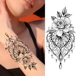 Realistic Sketches Black Flowers Temporary Waterproof Flower Tattoos Modern Body Arm Drawing For Womens