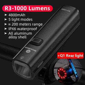 Bike Light Front Lamp USB Rechargeable LED 4800mAh Bicycle Light Waterproof Bicycle Light Set USB  Rechargeable Super Bright Bike Headlight For Night Riding Bracket 1000LM