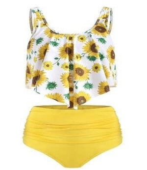 Women High Waist Bikini Plus Size Swimwear Summer Swimsuit Beach Bathing Suit Ruffle Bikini  Floral Printed Ruffle High Waist Bikini Set Women's Tummy Control Bathing Suit Swimsuit Flounce Peplum