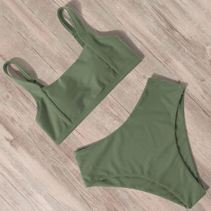 Swimwear Women Ribbed Bathing Suit Female Push Up Bikini Set Women's Bathing Suit Lace up Bikini Ribbed Two Piece Swimsuit Beachwear High Waist Bikini Women's Swimsuit