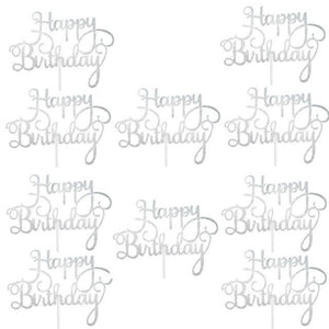 10pcs Glitter Happy Birthday Cake Topper Happy Birthday Cake Topper Happy Birthday Cupcake Topper Glitter Gold Decoration Bling Sparkle Decoration Sign Happy Birthday Cake Topper Girl Birthday Dessert Decor