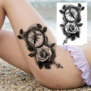 Realistic Big Flower Temporary Waterproof Sticker Tattoos For Body Painting Arm Legs Fake Black Rose Tattoos For Womens