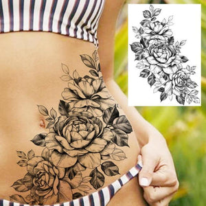 Realistic Big Flower Temporary Waterproof Sticker Tattoos For Body Painting Arm Legs Fake Black Rose Tattoos For Womens