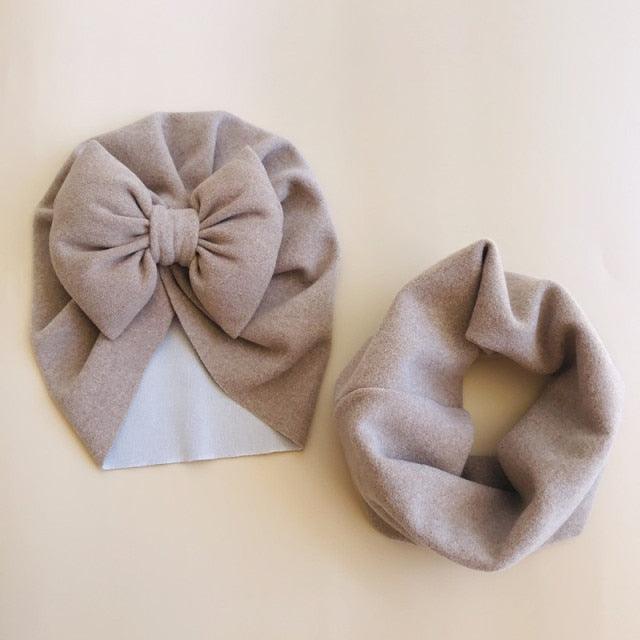 Baby Cotton Hat  Autumn Winter Children Scarf Hat Sets  Bowknot Ear Baby Girl Boy Warm Beanies Cap Neck Warmer Scarf Fleece Balaclava Hood Ski Mask Cold Weather Face Mask Neck Warmer Winter Nose Warmer
