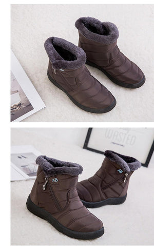 Women Snow Boots Warm Short Fur Plush Winter Ankle Boots Zip Comfort Warm Shoes Anti-Slip Fur Lined Ankle Short Boots Waterproof Slip On Outdoor Lightweight Shoes
