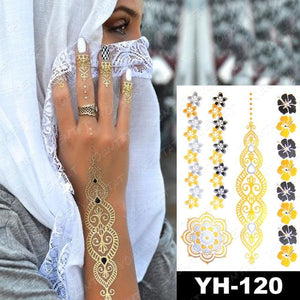 New Waterproof Temporary Tattoo Sticker Golden Silver Flower Jewelry Flash Fashion Different Design Tattoos For Womens