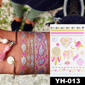 New Waterproof Temporary Tattoo Sticker Golden Silver Flower Jewelry Flash Fashion Different Design Tattoos For Womens