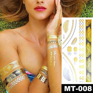 New Waterproof Temporary Tattoo Sticker Golden Silver Flower Jewelry Flash Fashion Different Design Tattoos For Womens