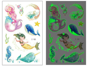 Luminous Tattoo Stickers Temporary Animal Tattoos Glow Paste on Face Arm Leg Fluorescent Waterproof Fake Tattoo For Kids Girls