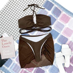 Halter Hollow Cross Bikinis Set Swimsuit Women's New Solid Two-Piece Swimwear Two Piece Swimsuit Halter Crisscross Cut Out Bikini Wrap Top with High Waist  Bottom Beach Swimwear Summer Beachwear Woman Bath Bathing Suit