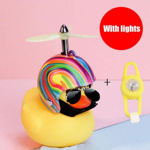 Yellow Small Bike Duck Bicycle Bell Luminous Normal Duck Ducky Bicycle Airscrew Helmet Wind Motor Riding Cycling Lights Horn Rubber Duck Helmet Bike Horn Bell Car Decoration Bicycle Horn