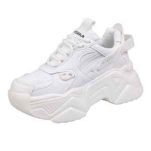 Women Platform Sneakers Leather Casual Ladies Chunky Shoes Woman High Black Fashion Thick Soled Sports Walking Shoes Lace Up Platform Leather Trainers Sneakers