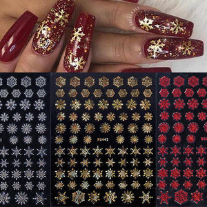 Sparkly Gold Bronzing Christmas 3D Snowflake Nail Stickers Colorful Sliver Glitter Xmas Elk Deer Socks Transfer Foil For Nails Snowflake Nail Art Stickers Decals Christmas Nail 3D Self Adhesive Nail Stickers for Acrylic Nails Snowflake Winter Slider