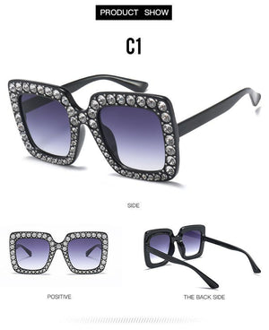 Oversized Sunglasses Square Diamond Sunglasses Women Retro Sunglasses Luxury & Diamond Square Shape Sunglasses For Women Branded Attractive Any Size Crystal Sun Glasses For Ladies Gradient Classic Mirror & Decent Shades