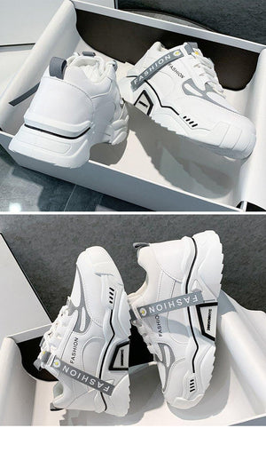 Fashion Spring Reflective Women Sneakers Lace Up Chunky Sneakers Mixed Color Women's Lightweight Casual Everyday Walking Fashion Chunky Sneakers