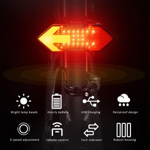 Wireless Remote Turn Signal Bicycle Light Indicator Smart LED Bike Taillight USB Rechargeable Cycling Rear Lamp USB LED Wireless Bike Rear Light Remote Control Bike Brake Light Bicycle Cycling Safety Outdoor Flashlight