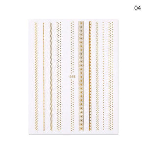 Black White 3D Nail Stickers Metal Gold Silver Geometric Tassel Strip Line Adhesive Transfer Decals Nail Art Design  Gold Silver Metal Nail Sticker  Metallic Curve Strip Line Nail Decal Self-Adhesive 3D Wave Design Nail Tips Decorations Manicure for Women
