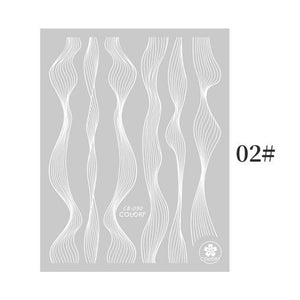 Black White 3D Nail Stickers Metal Gold Silver Geometric Tassel Strip Line Adhesive Transfer Decals Nail Art Design  Gold Silver Metal Nail Sticker  Metallic Curve Strip Line Nail Decal Self-Adhesive 3D Wave Design Nail Tips Decorations Manicure for Women