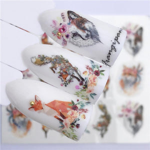 Fox Wolf Animal 3D Embossed Nail Sticker Flower Adhesive Manicure Slider Nail Art Tips Decorations Decals Manicure Design Golden Firework Star Accessories Heart Nail Art Stickers Glitter Decals Love Nail Sequins Laser Heart Nail