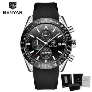 New Men Silver Blue Watch Business Analog Chronogragh Full Steel Luxury Casual Male Waterproof Sports Design Watches
