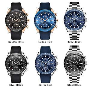 Casual Men's Watches Chronograph Modern Analog Quartz Waterproof Sports Watches Rubber Strap Business Wrist Watches For Men
