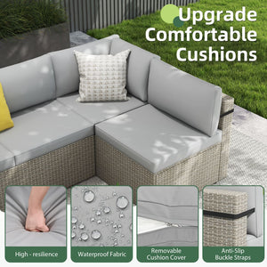 Pamapic 7-Piece Rattan Outdoor Sectional Sofa Set for Poolside, Backyard, Deck