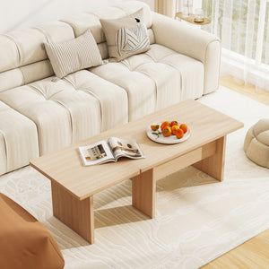 Modular Coffee Table Set of 2 L Shaped Center Tables for Small Space-Oak