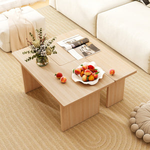 Modular Coffee Table Set of 2 L Shaped Center Tables for Small Space-Oak