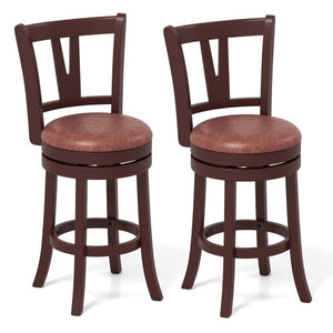 Set of 2 Counter Height Swivel Barstools with High Backs and Footrests-26 inches